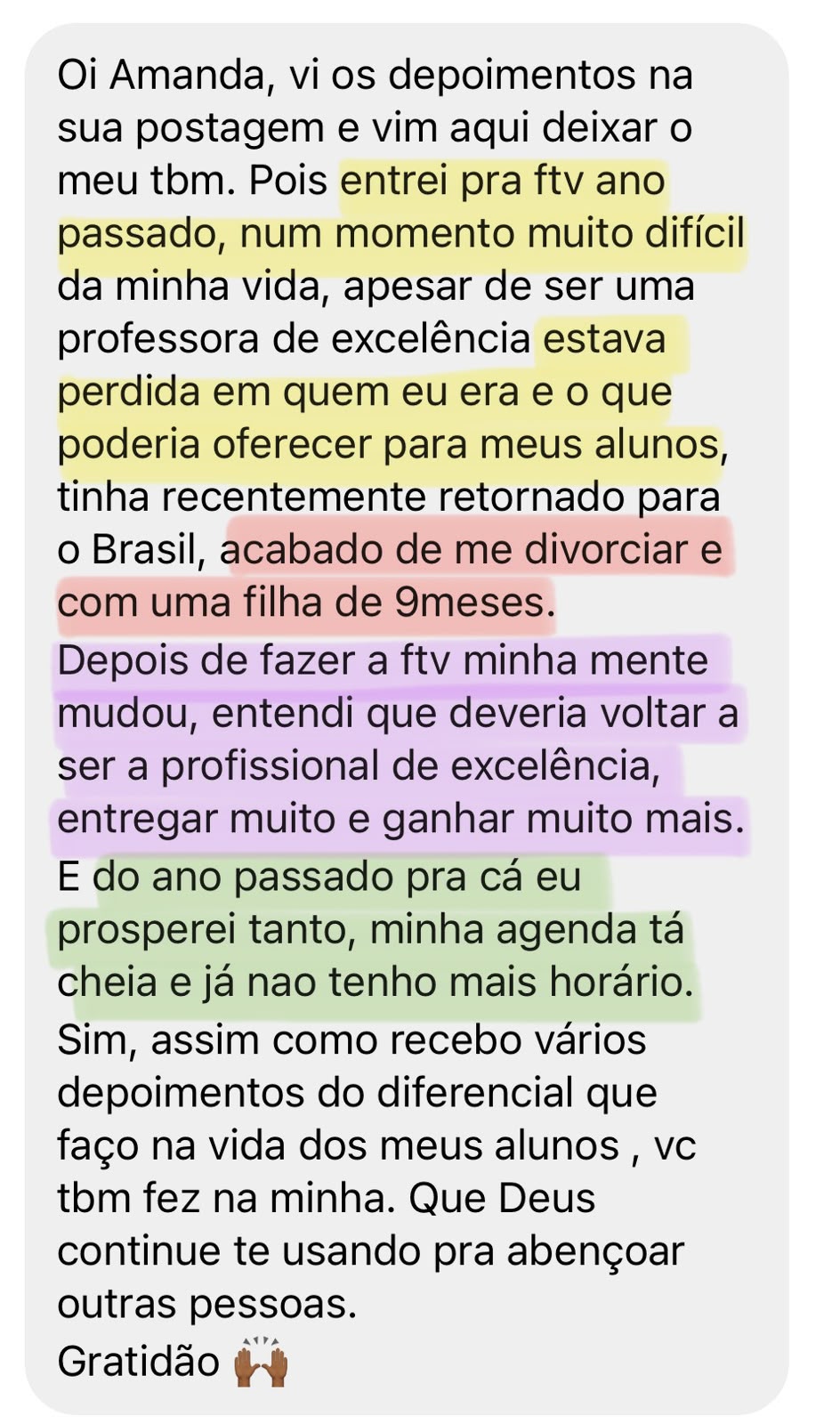 Depoimento de aluna 19 da Formação de Professores de Idiomas