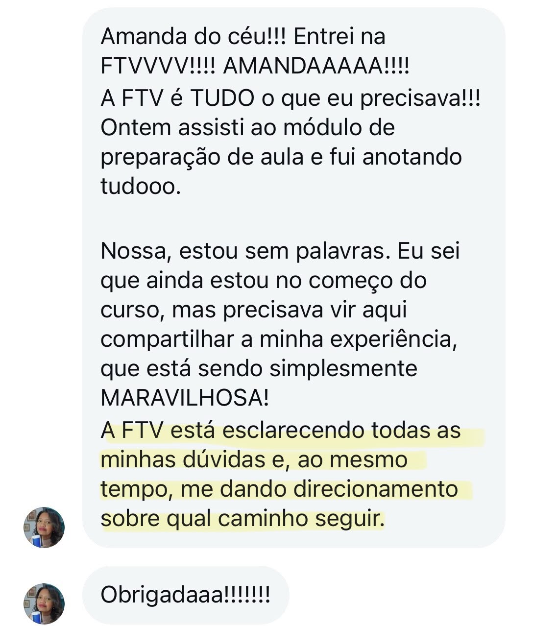 Depoimento de aluna 13 da Formação de Professores de Idiomas
